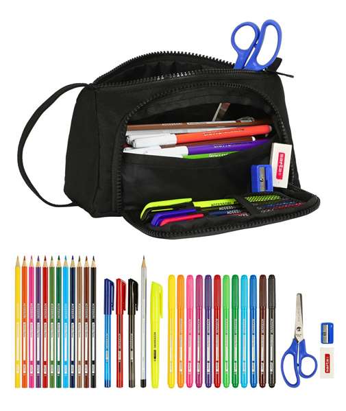 Estuche Escolar con Accesorios BlackFit8 Gradient Negro Verde militar (32 Piezas)