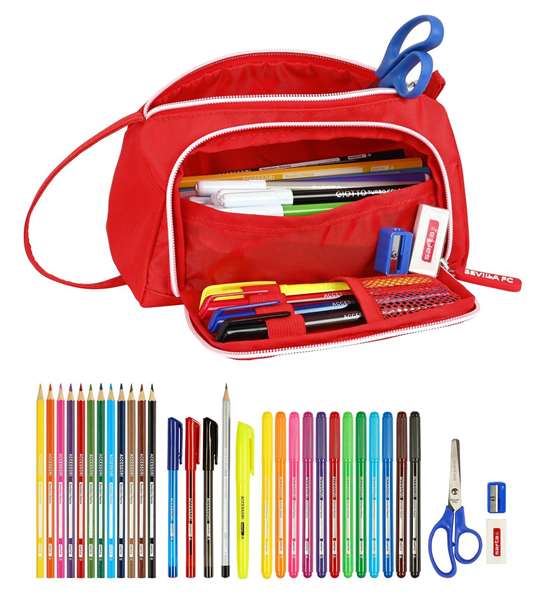 Estuche Escolar con Accesorios Sevilla Fútbol Club Rojo (32 Piezas)
