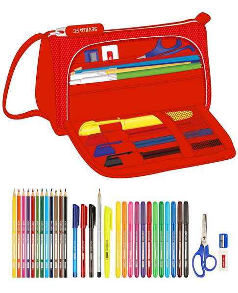 Estuche Escolar con Accesorios Sevilla Fútbol Club Rojo (32 Piezas)