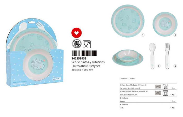 Safta Set de Platos y Cubiertos Preescolar Erizo Azul Turquesa, Modelos Surtidos Safta Set de Platos y Cubiertos Preescolar Erizo Azul Turquesa, Modelos Surtidos