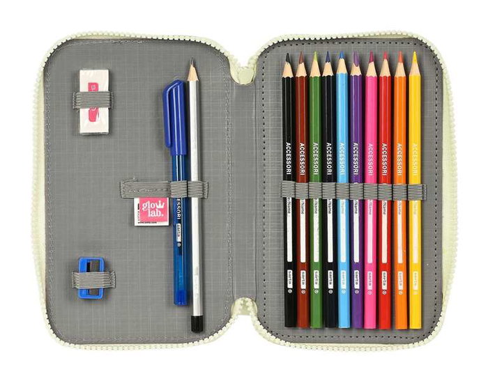 Estuche Escolar con Accesorios Glow Lab Magic flow Beige 12.5 x 19.5 x 4 cm (28 piezas)
