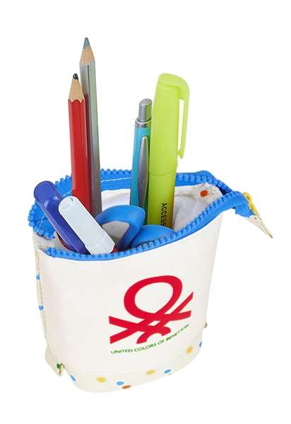 Estuche Cubilete Benetton Topitos Blanco (8 x 19 x 6 cm)