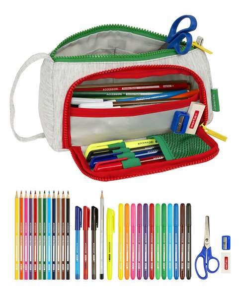 Estuche Escolar con Accesorios Benetton Pop Gris 20 x 11 x 8.5 cm (32 Piezas)