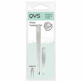 QVS Pinzas Punta Diagonal y Micro Pinzas de Acero Inoxidable para Cuidado Facial y Cejas