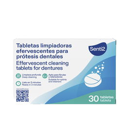 Senti2 Tabletas Limpiadoras para Dentaduras Postizas y Ortodoncia Removible 30 Unidades 99.9% de Bacterias
