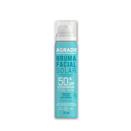 Agrado Bruma Facial Solar SPF50+ 75 mL, Protección Muy Alta UVA/UVB, IR, Luz Azul, Piel Sensible, Toco Seco, Antiedad