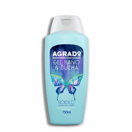 Agrado Gel Baño y Ducha Nórdico, Inspirado en las Tierras del Norte, Aroma a Flores del Norte, Hidratante, PH Neutro, Dermatológicamente Testado, 750 ml