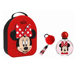Cartoon Minnie Neceser Lote 4 pz Eau de Toilette - Colonia para Mujer Set 100 ml Vaporizador + Brillo Labios + Llavero Pompóm + Neceser