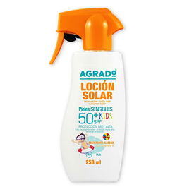Agrado Protector Solar Niños SPF 50+ Pistola 250 ml, Alta Protección UVA UVB, Hipoalergénico, Resistente al Agua