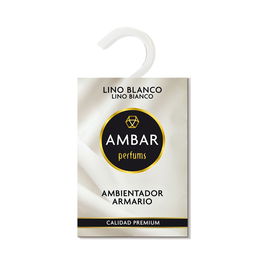 Ambar Ambientador Armario Lino Blanco. Perfume Premium Sin Alcohol, Duración +45 Días. Notas Ozono, Hojas Verdes, Cítricos, Jazmín, Melocotón, Violetas, Almizcle