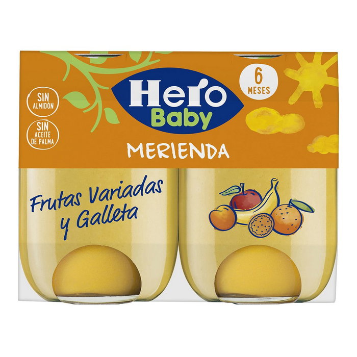 HERO HBN Merienda de Fruta Variada con Galleta 2x190g Pack de 6 Unidades
