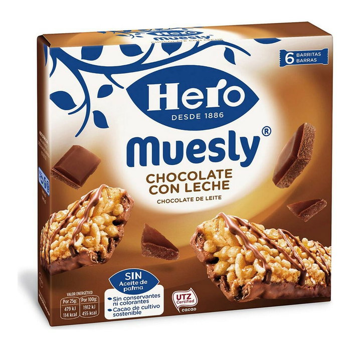 Barrita Energética Hero Muesly Chocolate con leche (6 x 25 g) Barrita Energética Hero Muesly Chocolate con leche (6 x 25 g)
