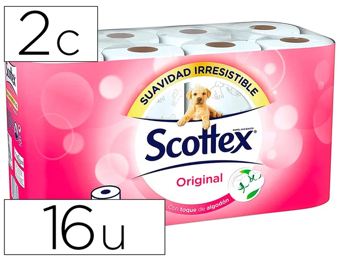 Scottex Original Papel Higiénico Doble Capa, 16 Rollos
