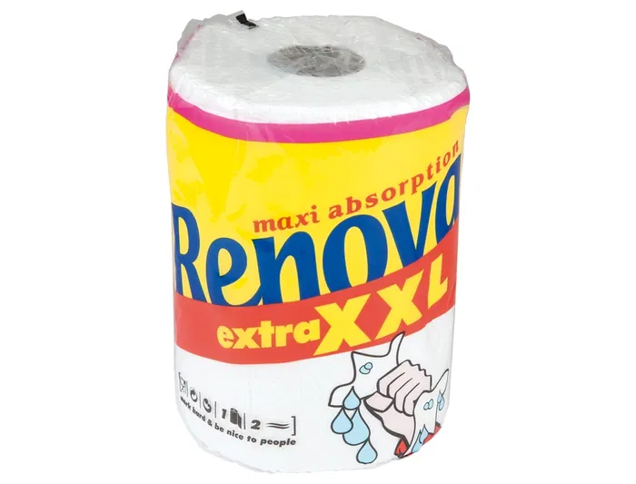Renova Papel de Cocina XXL Maxi Ultra Absorbente, 2 Capas, Rollo 28.8 m, Gramaje 42 g/m², Precorte Media Hoja Renova Papel de Cocina XXL Maxi Ultra Absorbente, 2 Capas, Rollo 28.8 m, Gramaje 42 g/m², Precorte Media Hoja