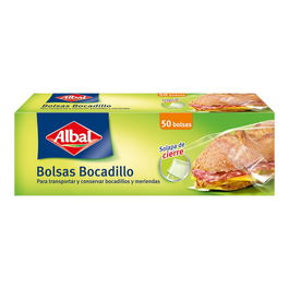 Albal Bolsas para Bocadillo con Solapa de Cierre, 50 Unidades, Reciclables, 17 x 24 cm