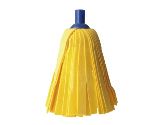 Blanca Fregona de Tiras Amarillas Super Absorbente para Uso Doméstico y Profesional de Viscosa, Poliéster y Polipropileno