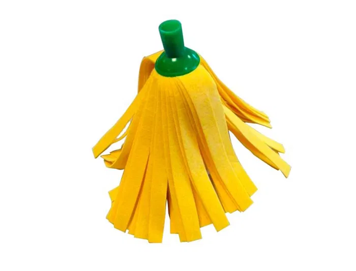 Blanca Fregona de Tiras Amarillas Super Absorbente para Uso Doméstico y Profesional de Viscosa, Poliéster y Polipropileno