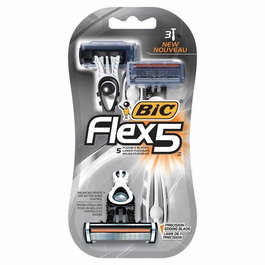 BIC Flex 5 Cuchillas de Afeitar con 5 Hojas y Banda Lubricante (Aloe Vera, Vitamina E) - Paquete de 3 Unidades