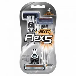Bic Cuchilla de Afeitar Flex 5, 3 uds. con 5 hojas NANO-TECH y banda lubricante con Aloe Vera. N.º artículo 949093
