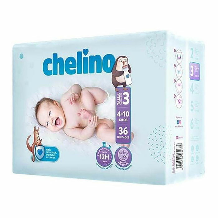CHELINO Pañal Ergonómico Talla 3 para Bebés 4-10kg, 36 Unidades CHELINO Pañal Ergonómico Talla 3 para Bebés 4-10kg, 36 Unidades