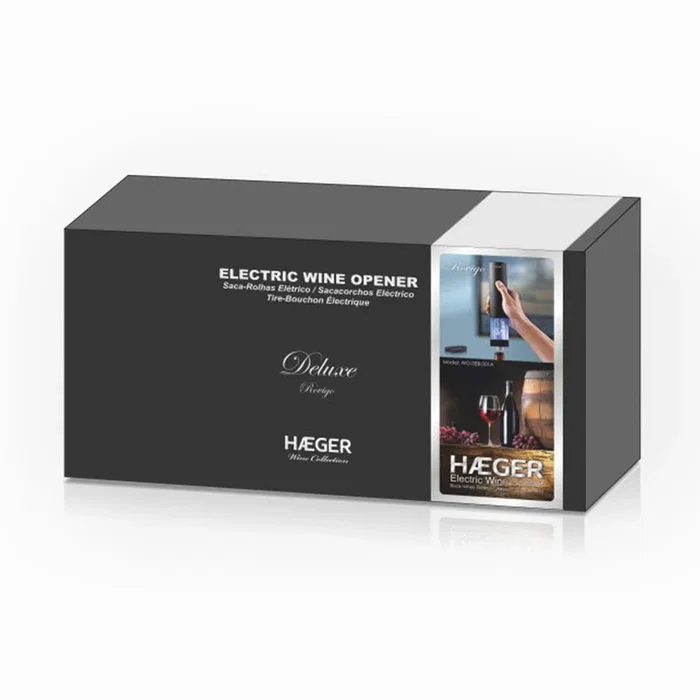 Haeger WO-0BB.001A Sacacorchos eléctrico Abridor de Vino Automático, Color Negro y Transparente, con Cortacápsulas