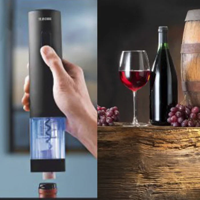 Haeger WO-0BB.001A Sacacorchos eléctrico Abridor de Vino Automático, Color Negro y Transparente, con Cortacápsulas