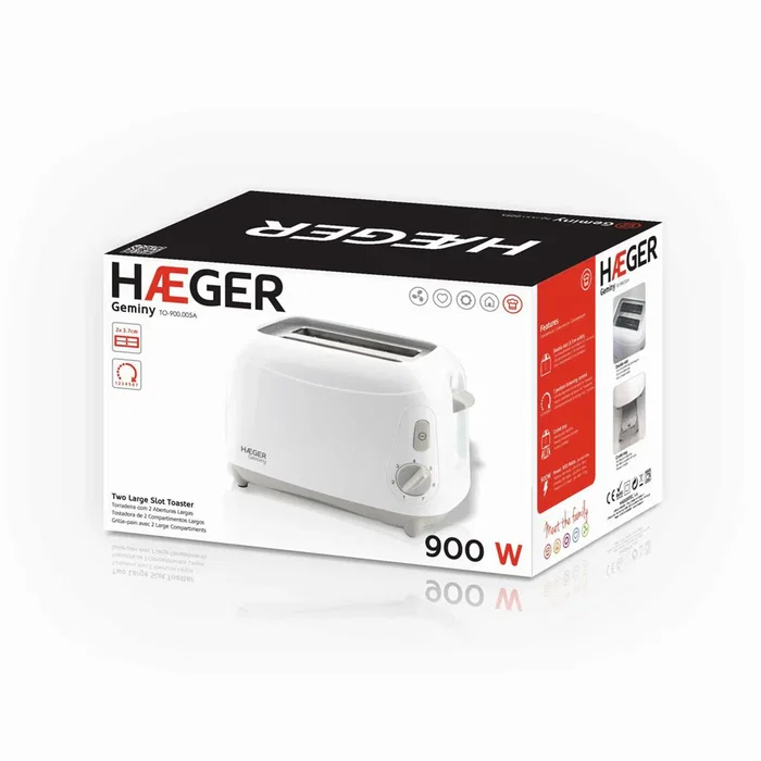 Haeger Geminy 7 Tostadora 2 Rebanadas, 900W, 7 Niveles de Tostado, Bandeja para Migajas Extraíble, Color Blanco Haeger Geminy 7 Tostadora 2 Rebanadas, 900W, 7 Niveles de Tostado, Bandeja para Migajas Extraíble, Color Blanco