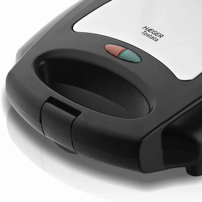 Haeger SM-75G.003A Sandwichera o Plancha Grill 750 W, 235 x 135 mm, Negro y Acero Inoxidable, Luz Indicadora, Antiadherente