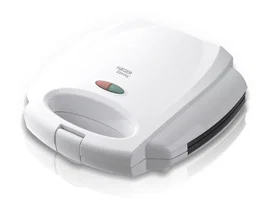 Haeger Sandwichera 750W SM-75G.004A Placas Antiadherentes, Tapa con Bloqueo y Apagado Automático, Protección contra Sobrecargas, Color Blanco