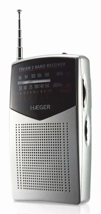Haeger PR-BIB.006A - Radio Portátil Analógica AM/FM con Antena Telescópica, Salida para Auriculares y Alimentación por Pilas AA, Color Negro y Plata