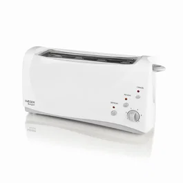 Hager Tostadora de Pan 1000W Blanca, 1 Ranura Extra Larga, 6 Niveles de Tostado, Función Recalentar y Descongelar, para 2 Rebanadas, Bandeja Extraíble, CE/RoHS