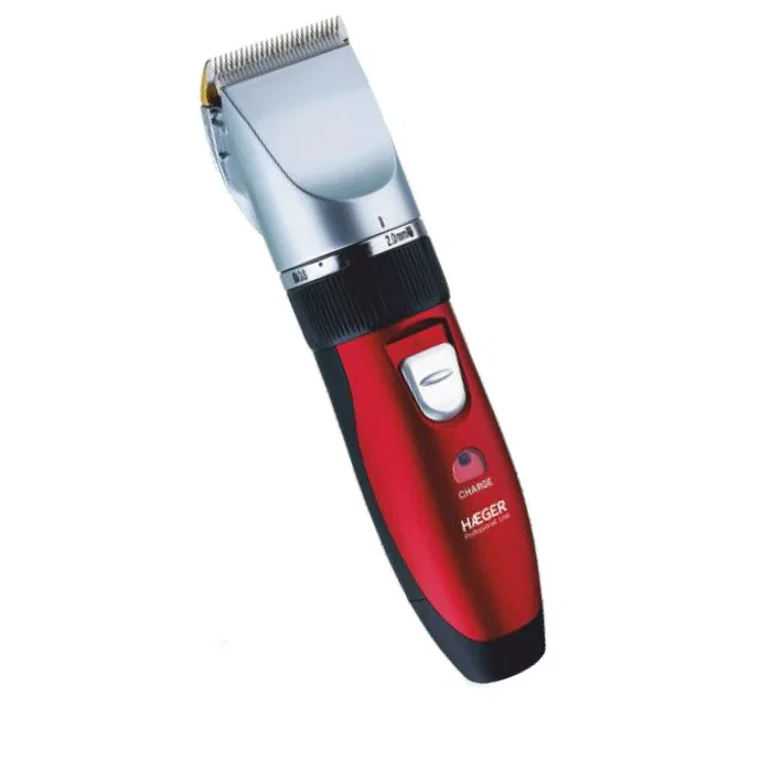 Haeger HC-WR3.007B Cortadora de Pelo y Maquinilla Profesional Recargable, Cuchilla Cerámica 0.8-2 mm, Negro/Rojo/Plata, 230 V, con 4 Peines