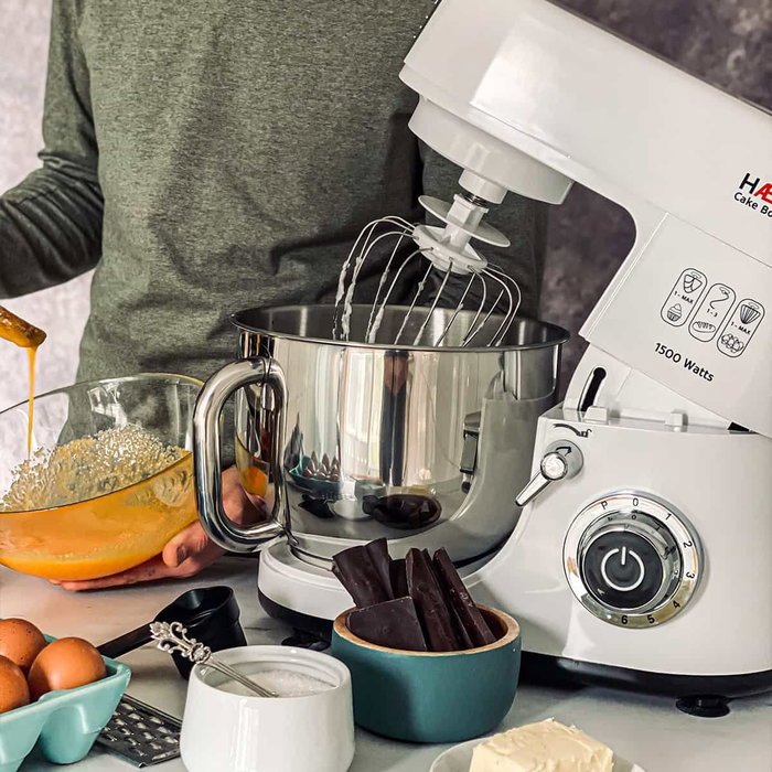 Haeger BL-15B.012A Batidora Amasadora Planetaria 1500W, 6 Velocidades, Tazón Acero Inoxidable 6L, Color Blanco