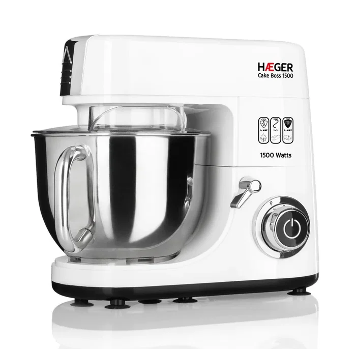 Haeger BL-15B.012A Batidora Amasadora Planetaria 1500W, 6 Velocidades, Tazón Acero Inoxidable 6L, Color Blanco