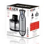 Haeger HB-10C.019A Batidora de Inmersión 1000W con Picadora - 2 Velocidades, Turbo, Eje de Acero Inoxidable y Cuchillas de Titanio - Negro, Acero Inoxidable, Transparente