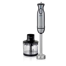Haeger HB-10C.019A Batidora de Inmersión 1000W con Picadora - 2 Velocidades, Turbo, Eje de Acero Inoxidable y Cuchillas de Titanio - Negro, Acero Inoxidable, Transparente