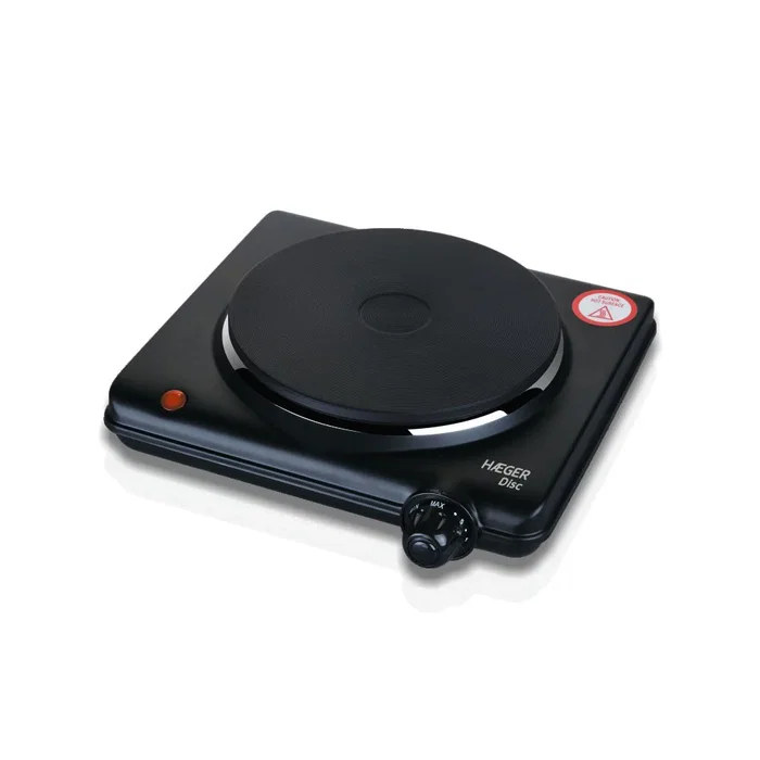 Haeger HP-01B.012A Placa de Cocina Eléctrica de 1500W, Encimera de 23 cm, Quemador Espiral Esmaltado, 1 Zona, 165 mm, Termostato, Fusible Térmico de Seguridad
