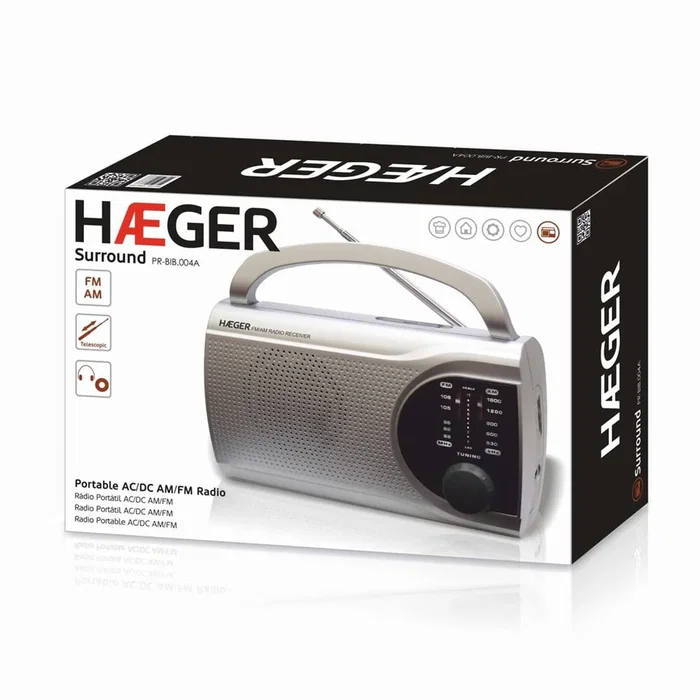 Haeger PR-BIB.004B Radio Portátil Digital Plata AM/FM 88-108 MHz 530-1600 0.5 W Altavoces Incorporados AC/DC