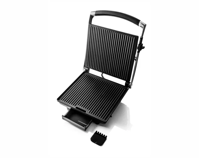 Haeger GR-200.014A Parrilla eléctrica de contacto - 2000W, 300x270 mm, Negro/Acero, capa antiadherente, termostato