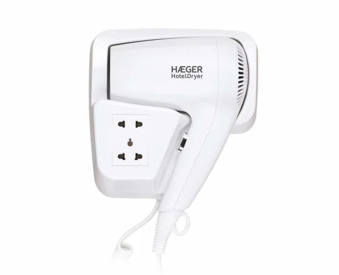 Haeger HD-120.006A Secador de Pelo 1200 W Blanco con Anilla para Colgar, para Uso Profesional/Hotel