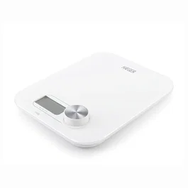 Haeger KS-DIG.008A Báscula Electrónica de Cocina, 5 kg, 1 g de Precisión, Función Tara y Apagado Automático, Color Blanco, Forma Placa