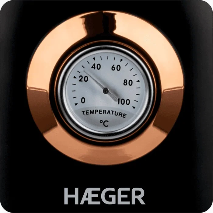 Haeger EK-22B.024A Tetera Eléctrica 1,7 L 2200 W Negro Oro - Hervidor de Agua sin Cables con Base Giratoria 360° y Apagado Automático