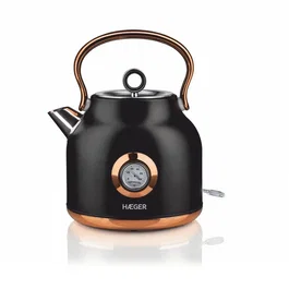 Haeger EK-22B.024A Tetera Eléctrica 1,7 L 2200 W Negro Oro - Hervidor de Agua sin Cables con Base Giratoria 360° y Apagado Automático