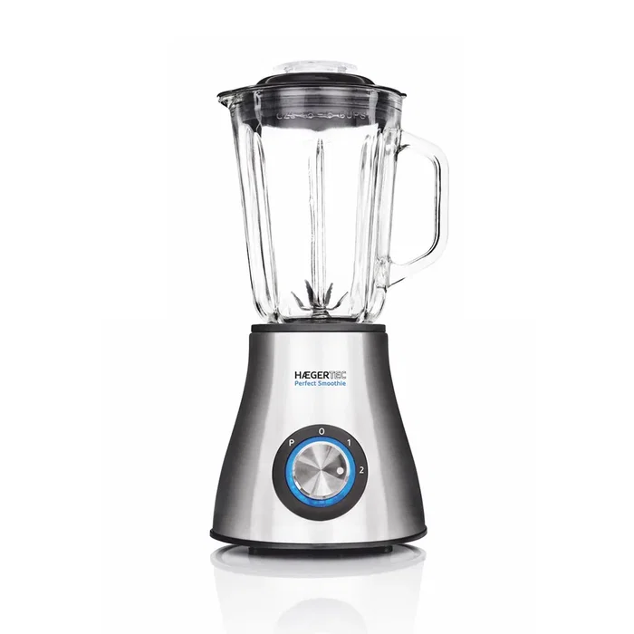 Haeger LQ-600.007A Batidora de vaso 1.5L 600W, 2 velocidades con función picahielos, color Negro, Acero inoxidable y Transparente
