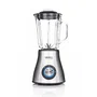 Haeger LQ-600.007A Batidora de vaso 1.5L 600W, 2 velocidades con función picahielos, color Negro, Acero inoxidable y Transparente