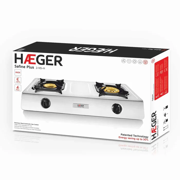 Haeger Safine Plus Hornillo de Combustible Líquido, 2 Zonas, Blanco, Acero Inoxidable, Encendido Piezo, Gas Natural