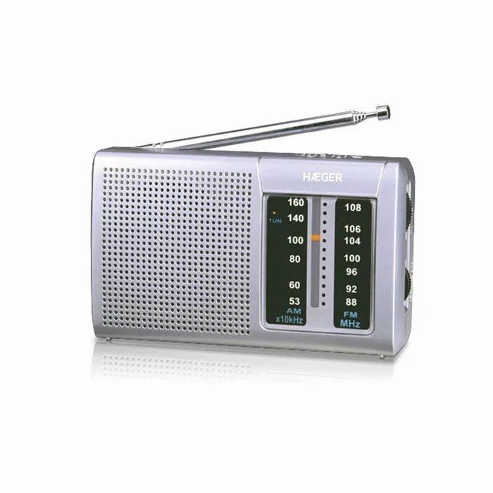 Haeger PR-BIB.001A Radio Portátil Digital Plata con Sintonizador AM/FM (88-108 MHz, 530-1600) y Entrada de Auriculares 3.5 mm