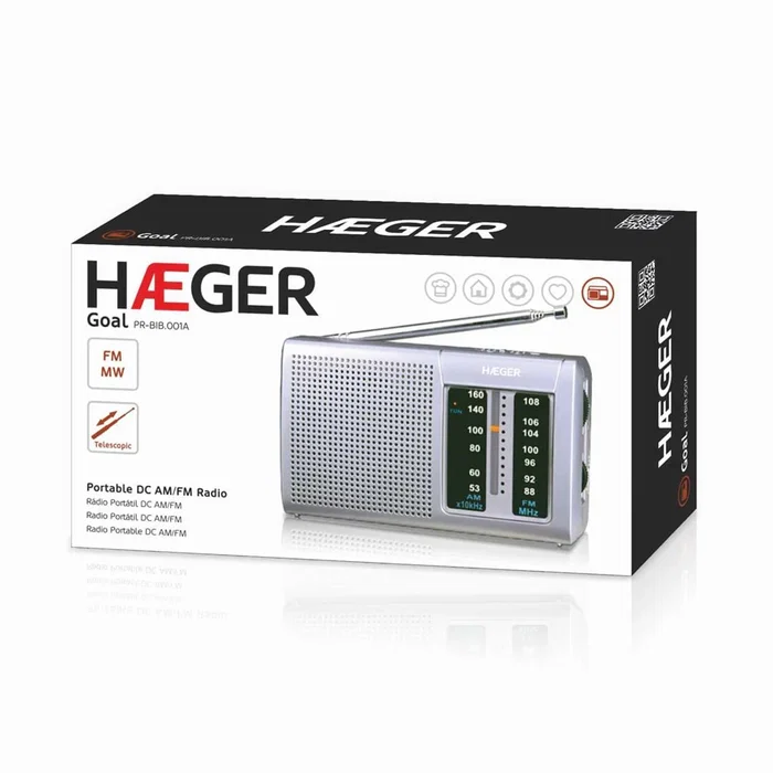 Haeger PR-BIB.001A Radio Portátil Digital Plata con Sintonizador AM/FM (88-108 MHz, 530-1600) y Entrada de Auriculares 3.5 mm