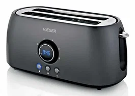 Haeger TO-14D.013A Tostadora Future Plus 1400W 2 Ranuras Negro - Acero Inoxidable, 6 Niveles Tostado, Función Recalentar y Descongelar, Bandeja Extraíble