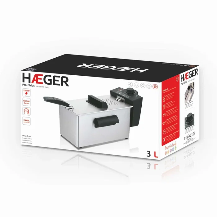 Haeger Chips & Go Freidora DF-3ES.017A - Freidora de aire caliente 3 Litros 2000W Negro acero satinado